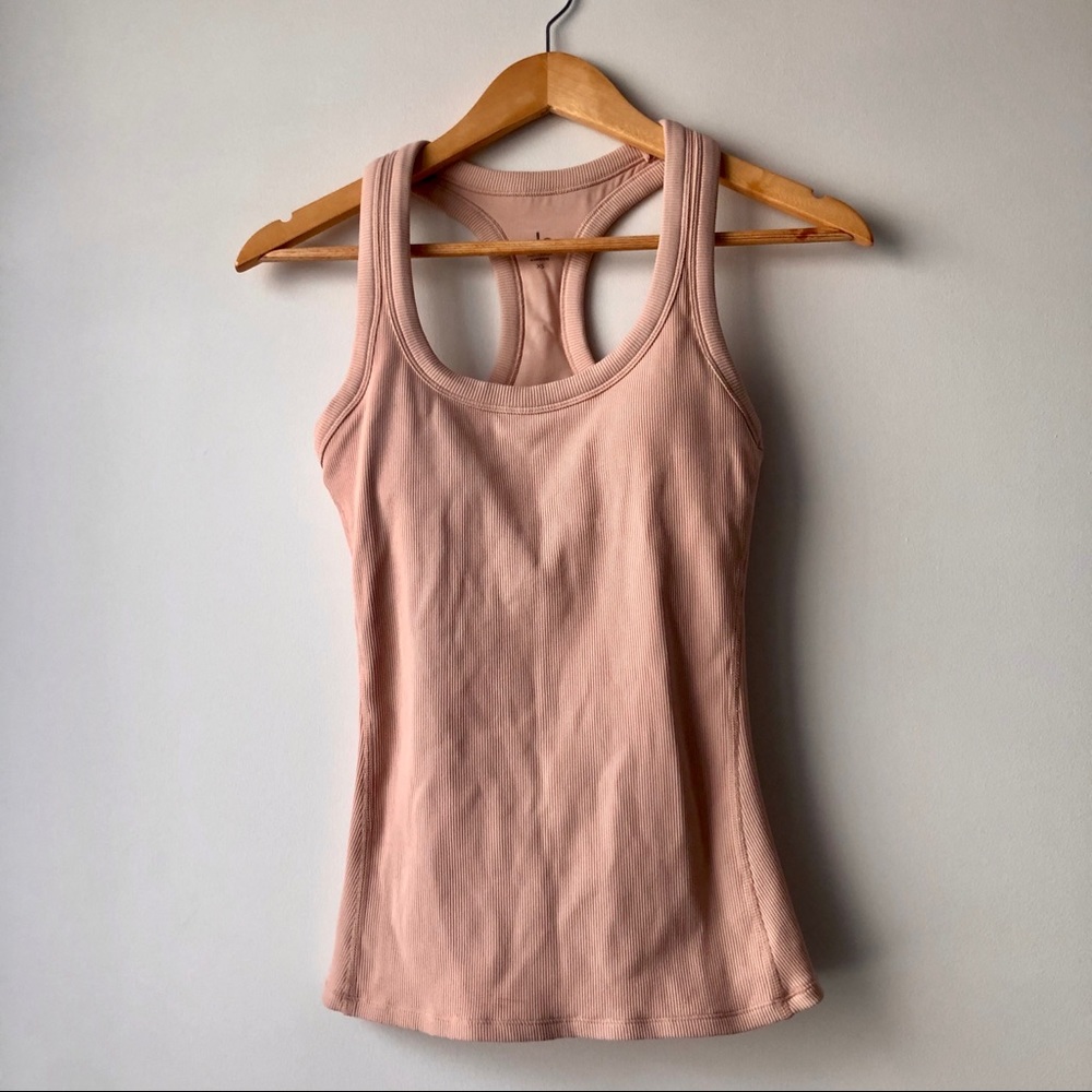 ALO YOGA blush-pink rib support tank